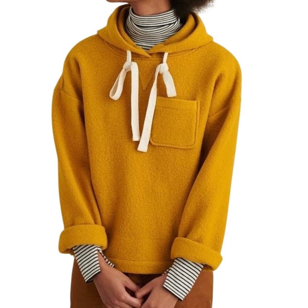 Alex Mill Boiled Wool Pocket Hoodie XS Mustard 100% Merino Yellow Pullover